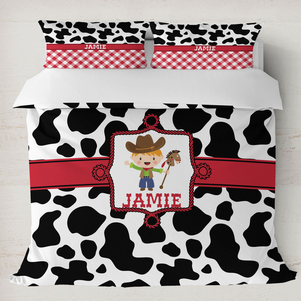 Custom Cowprint w/Cowboy Duvet Cover Set - King (Personalized)