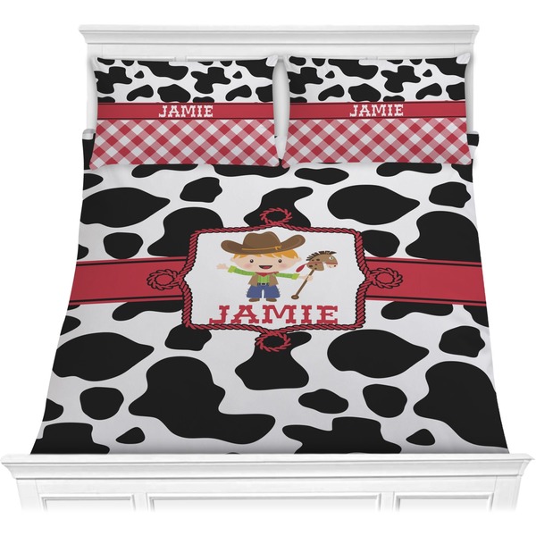 Custom Cowprint w/Cowboy Comforter Set - Full / Queen (Personalized)