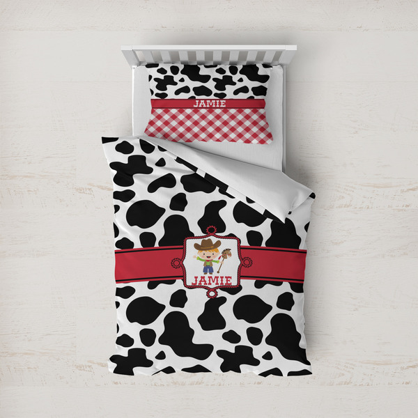 Custom Cowprint w/Cowboy Duvet Cover Set - Twin (Personalized)