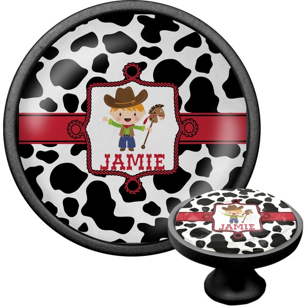 Custom Cowprint w/Cowboy Cabinet Knob (Black) (Personalized)