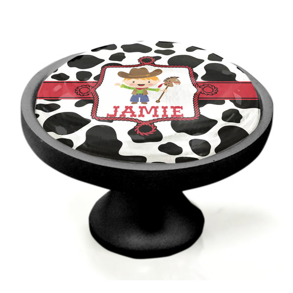 Cowprint w/Cowboy Black Custom Cabinet Knob (Side)