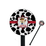 Cowprint w/Cowboy 5.5" Round Plastic Stir Sticks - Black - Single Sided (Personalized)