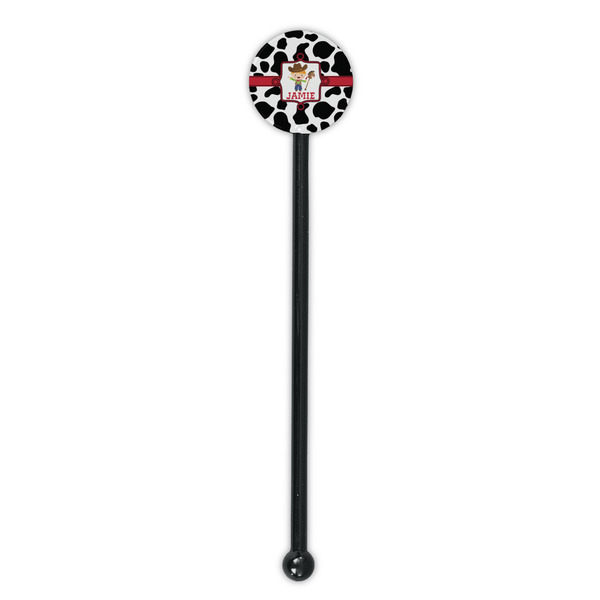 Cowprint w/Cowboy Black Plastic 5.5" Stir Stick - Round - Single Stick