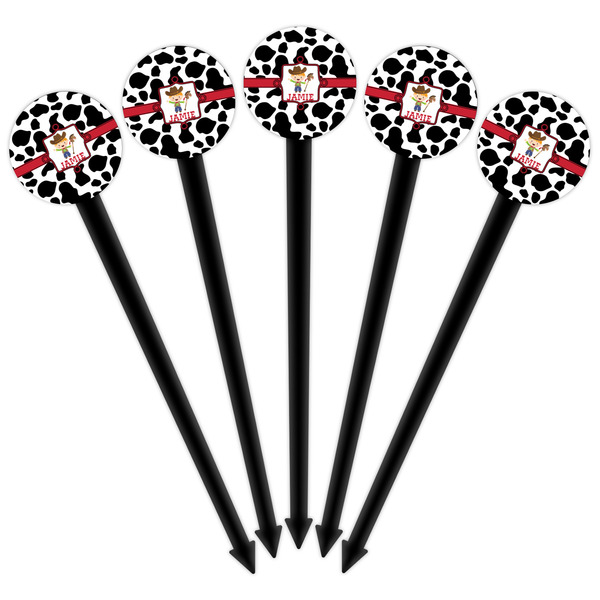 Cowprint w/Cowboy Black Plastic 6" Food Pick - Round - Fan View