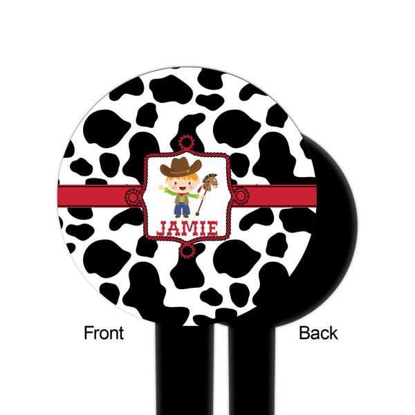 Cowprint w/Cowboy Black Plastic 6" Food Pick - Round - Single Sided - Front & Back