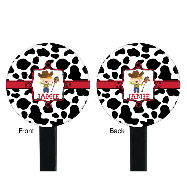 Cowprint w/Cowboy Black Plastic 7" Stir Stick - Double Sided - Round - Front & Back