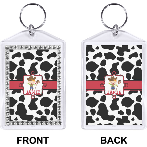 Cowprint w/Cowboy Bling Keychain (Front + Back)
