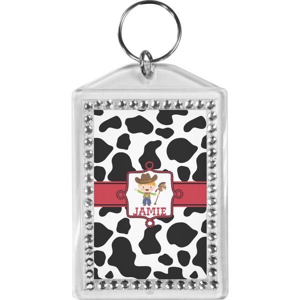 Custom Cowprint w/Cowboy Bling Keychain (Personalized)