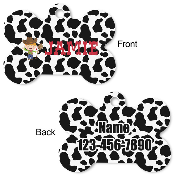 Cowprint w/Cowboy Bone Shaped Dog ID Tag - Large - Approval