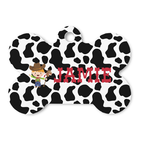 Custom Cowprint w/Cowboy Bone Shaped Dog ID Tag - Large (Personalized)