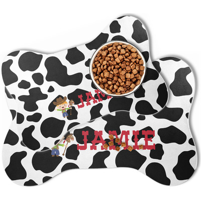 Cowprint w/Cowboy Bone Shaped Dog Food Mat (Personalized)