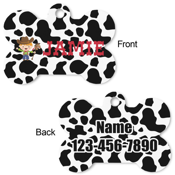 Cowprint w/Cowboy Bone Shaped Dog Tag - Front & Back