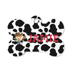 Cowprint w/Cowboy Bone Shaped Dog ID Tag - Small (Personalized)