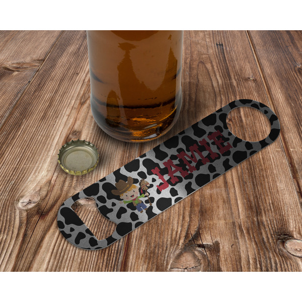 Cowprint w/Cowboy Bottle Opener - In Use