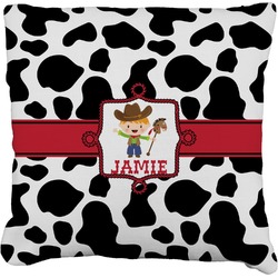 Cowprint w/Cowboy Faux-Linen Throw Pillow 16" (Personalized)