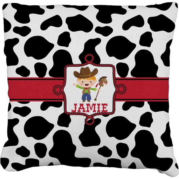 Custom Cowprint w/Cowboy Faux-Linen Throw Pillow 16" (Personalized)