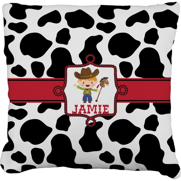 Custom Cowprint w/Cowboy Faux-Linen Throw Pillow 18" (Personalized)