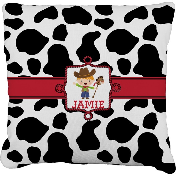 Custom Cowprint w/Cowboy Faux-Linen Throw Pillow 20" (Personalized)