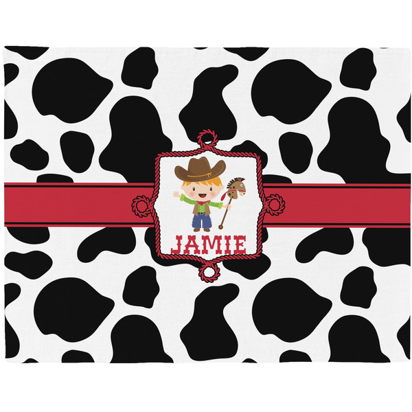 Custom Cowprint w/Cowboy Woven Fabric Placemat - Twill w/ Name or Text