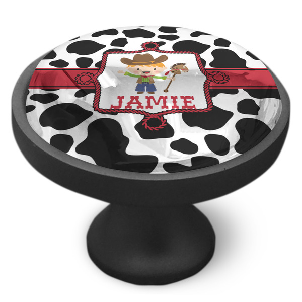 Cowprint w/Cowboy Cabinet Knob - Black - Side