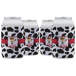 Cowprint w/Cowboy Can Cooler (12 oz) - Set of 4 w/ Name or Text