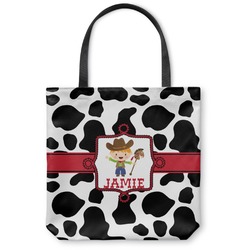 Cowprint w/Cowboy Canvas Tote Bag - Small - 13"x13" (Personalized)