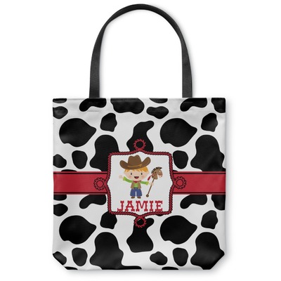 Cowprint w/Cowboy Canvas Tote Bag - Small - 13"x13" (Personalized)