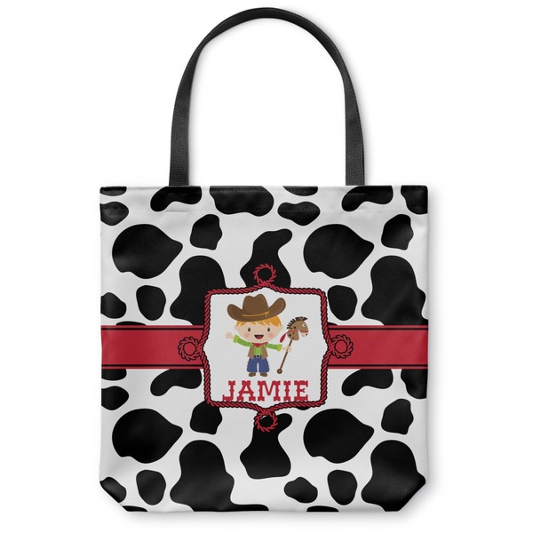 Custom Cowprint w/Cowboy Canvas Tote Bag - Large - 18"x18" (Personalized)