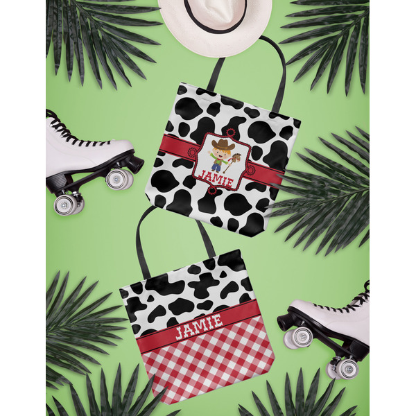 Cowprint w/Cowboy Canvas Tote Lifestyle Front and Back