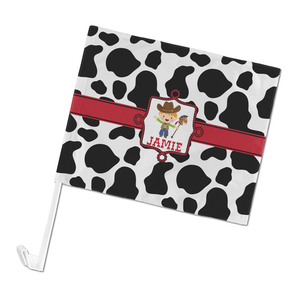Custom Cowprint w/Cowboy Car Flag - Large (Personalized)