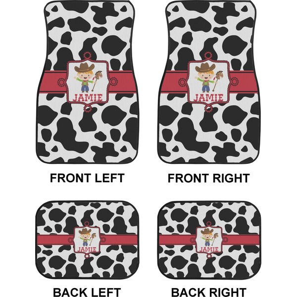 Cowprint w/Cowboy Car Floor Mats Set (2F + 2B)