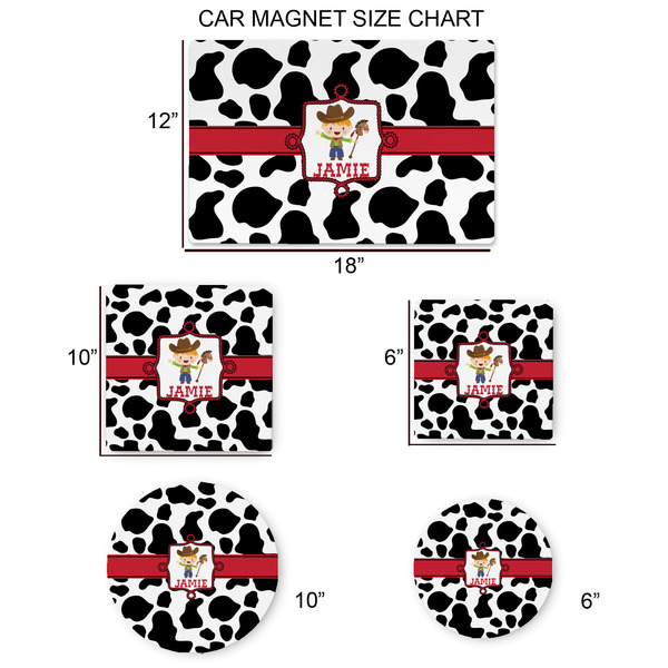 Cowprint w/Cowboy Car Magnets - SIZE CHART