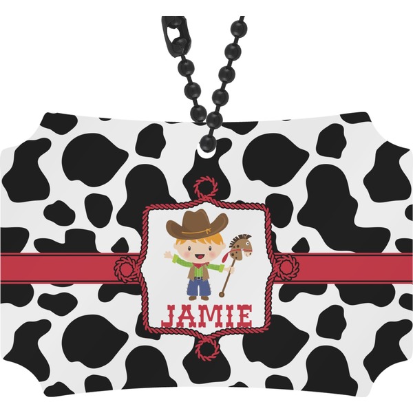 Custom Cowprint w/Cowboy Rear View Mirror Ornament (Personalized)