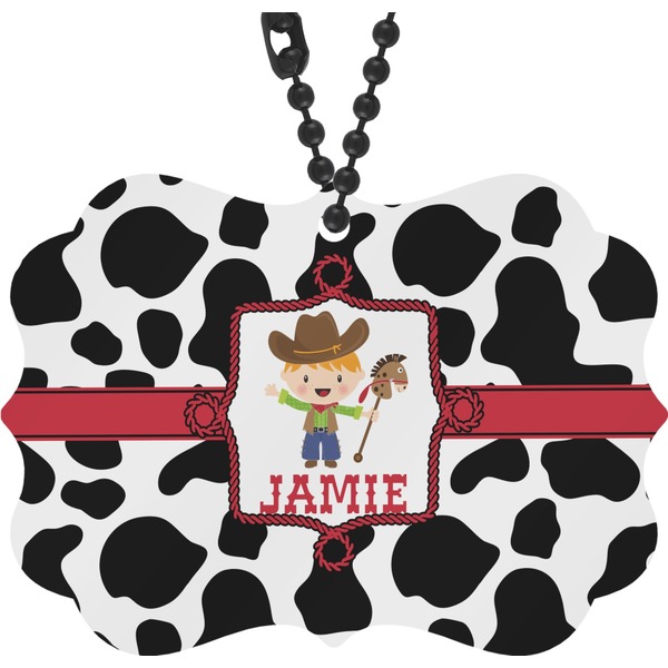 Custom Cowprint w/Cowboy Rear View Mirror Charm (Personalized)
