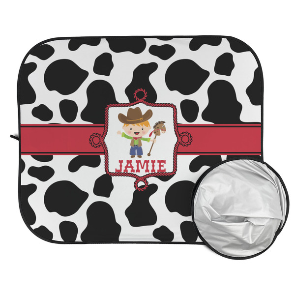 Cowprint w/Cowboy Car Sun Shades - FOLDED & UNFOLDED