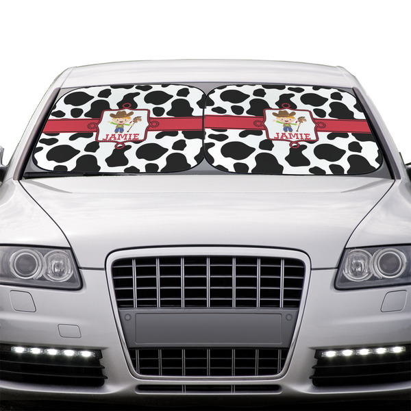 Cowprint w/Cowboy Car Sun Shades - IN CONTEXT
