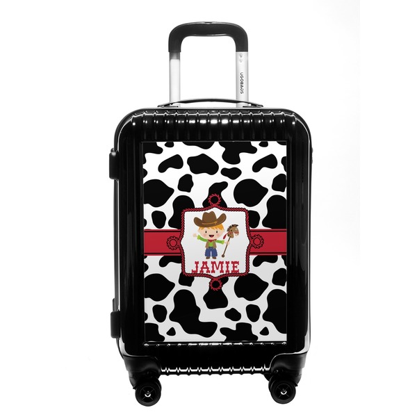 Custom Cowprint w/Cowboy Carry On Hard Shell Suitcase (Personalized)