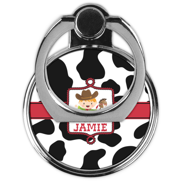 Cowprint w/Cowboy Cell Phone Ring Stand & Holder - Front (Collapsed)