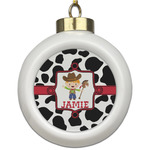 Cowprint w/Cowboy Ceramic Ball Ornament (Personalized)