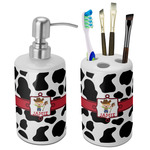Cowprint w/Cowboy Ceramic Bathroom Accessories Set (Personalized)