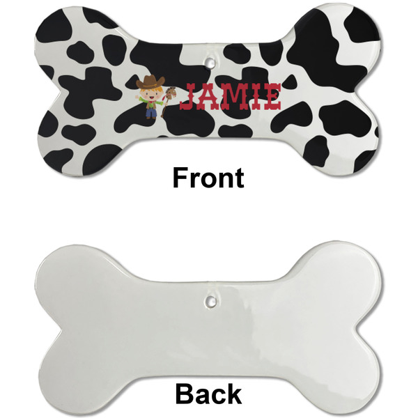 Cowprint w/Cowboy Ceramic Flat Ornament - Bone Front & Back Single Print (APPROVAL)