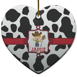 Cowprint w/Cowboy Heart Ceramic Ornament w/ Name or Text
