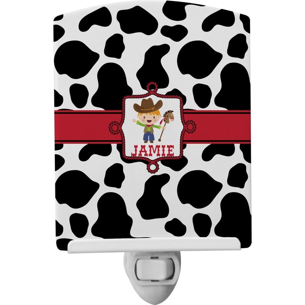 Custom Cowprint w/Cowboy Ceramic Night Light (Personalized)