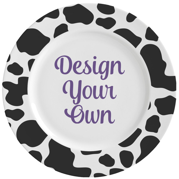Custom Cowprint w/Cowboy Ceramic Dinner Plates (Set of 4) (Personalized)