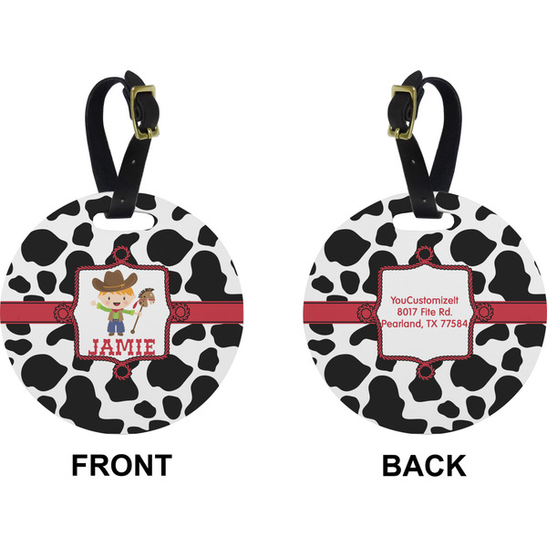 Cowprint w/Cowboy Circle Luggage Tag (Front + Back)