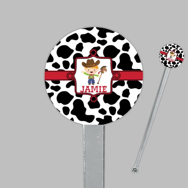 Cowprint w/Cowboy Clear Plastic 7" Stir Stick - Round - Closeup