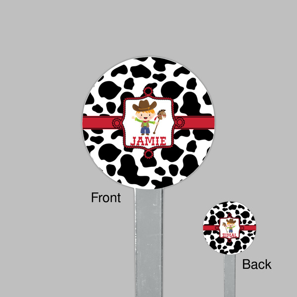 Cowprint w/Cowboy Clear Plastic 7" Stir Stick - Round - Front & Back