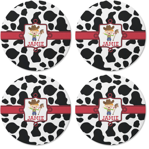 Cowprint w/Cowboy Coaster Round Rubber Back - Apvl