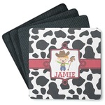 Cowprint w/Cowboy Square Rubber Backed Coasters - Set of 4 (Personalized)