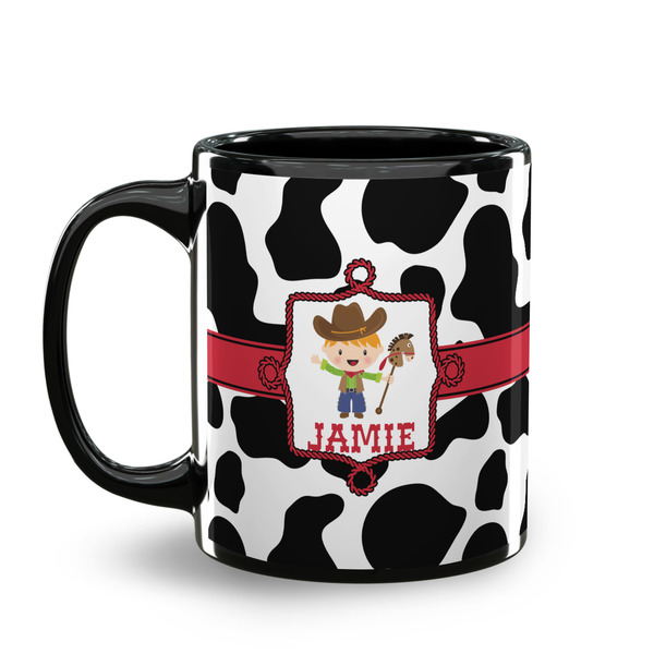 Cowprint w/Cowboy Coffee Mug - 11 oz - Black